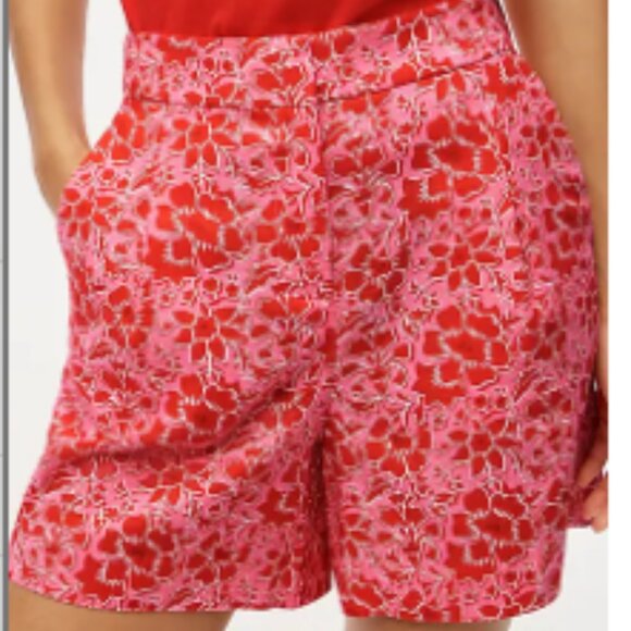 J Crew Printed Elastic-back Linen-blend pleated short - Picture 1 of 7